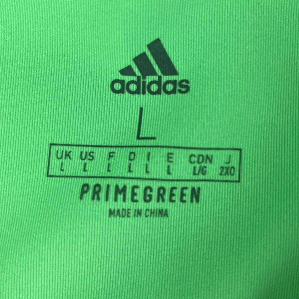 Adidas Mens Large Green Polo Shirt Primegreen AJGA Logo Colorblock Performance